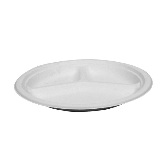 Compostable Bagasse/Sugarcane 10.2" Round Eco Plate 3 Compartment