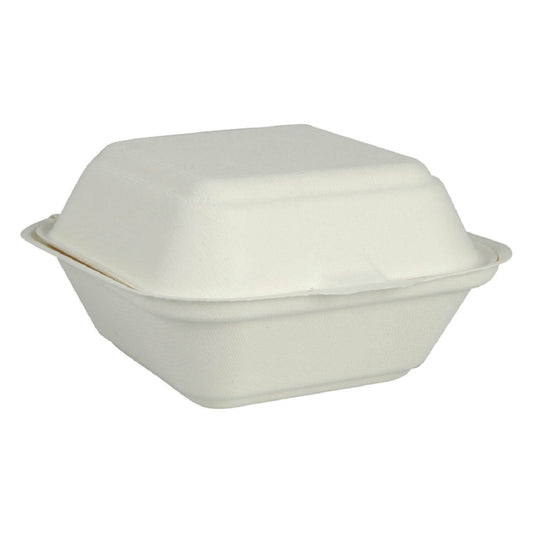 5.7" x 5.5" Compostable Bagasse/Sugarcane Clamshell Container