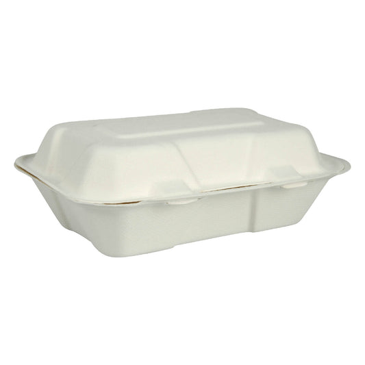 9" x 6" Compostable Bagasse/Sugarcane Clamshell Container