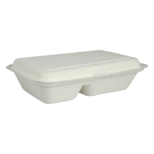 9.9" x 6.4" Compostable Bagasse/Sugarcane Clamshell Container