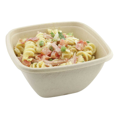 5.2" x 5.2" Compostable Bagasse/Sugarcane 16.9oz To-Go Bowl and Lid