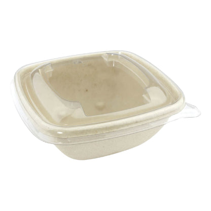 5.2" x 5.2" Compostable Bagasse/Sugarcane 16.9oz To-Go Bowl and Lid