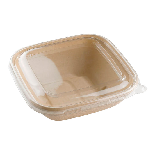 6.7" x 6.7" Compostable Bagasse/Sugarcane 25.4oz To-Go Container and Lid