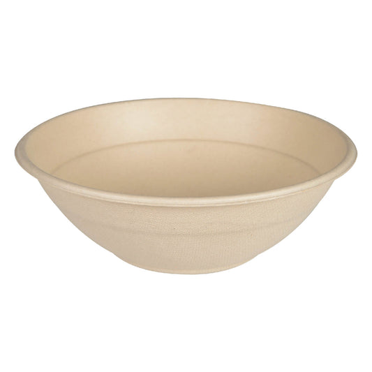 7.8" Compostable Bagasse/Sugarcane 33.8oz Round To-Go Bowl and Lid