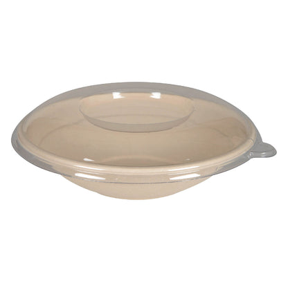 7.7" Compostable Bagasse/Sugarcane 23.7oz Round To-Go Bowl and Lid