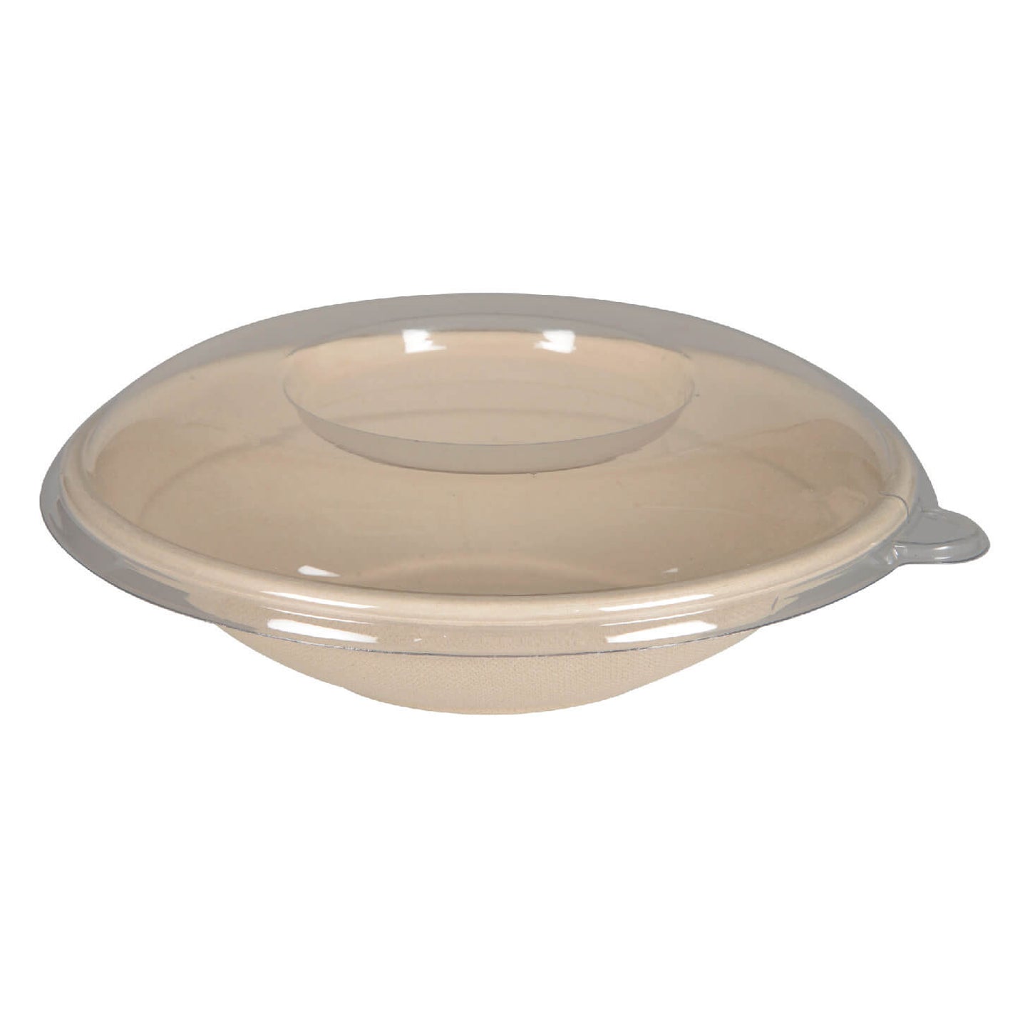 7.8" Compostable Bagasse/Sugarcane 33.8oz Round To-Go Bowl and Lid