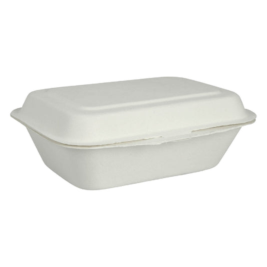 7.3" x 5.4" Compostable Bagasse/Sugarcane PFAS-Free Clamshell Container