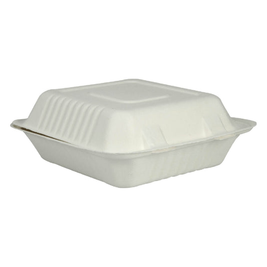 9" x 8" Compostable Bagasse/Sugarcane PFAS-Free Clamshell Container